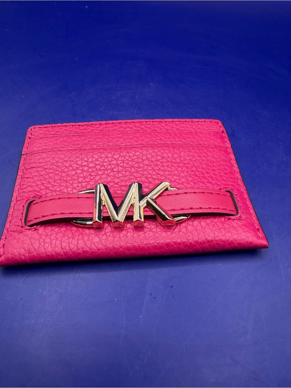 Michael Kors Fuchsia Leather Card Holder with Gold MK Accent